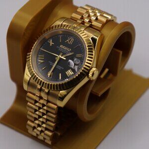 Hand Built Seiko Mod Date-Just | 39mm Gold Case | Black Dial | Roman Numerals